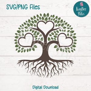 Árbol genealógico SVG PNG, corazón, ramas y raíces, imágenes prediseñadas, diseño de árbol genealógico y de herencia / archivos de corte para Cricut, Silhouette, Sublimación