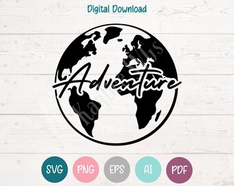 Adventure Globe SVG PNG Clipart Cut Files for Cricut, Silhouette, Laser Engraving, Sublimation (Digital)