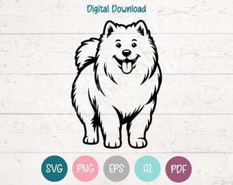 Samoyed Dog SVG PNG Clipart Cut Files for Cricut, Silhouette, Laser Engraving, Sublimation (Digital)