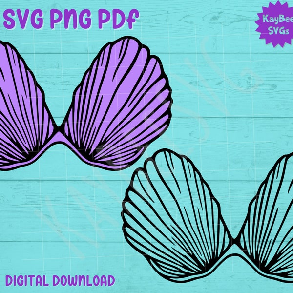 Mermaid Shell Bra SVG PNG PDF Clipart Digital Cut File Download for Cricut Silhouette Sublimation Printable Art - Commercial Use