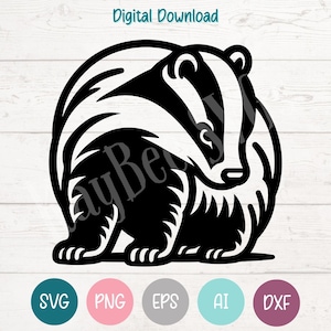 Badger SVG PNG Cut Files for Cricut, Silhouette Digital Download, Laser Engraving, Sublimation Printable, Commercial Use Clipart