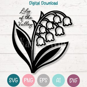 Fichier de coupe PNG SVG Muguet pour Cricut, Silhouette, Sublimation, Clipart imprimable, contour de fleur botanique, gravure laser