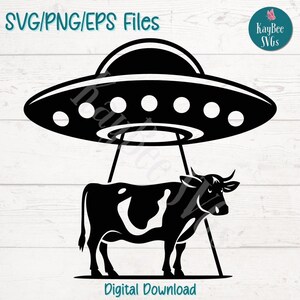Cow Abducted by UFO SVG PNG Cut Files for Cricut, Silhouette Digital Download, Laser Engraving, Sublimation Printable, Commercial Use