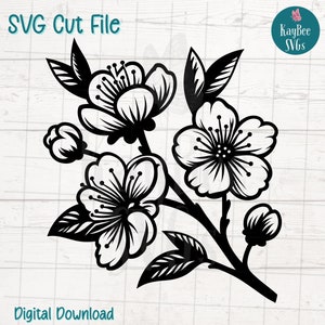 Kirschblüten SVG PNG Schnittdateien für Cricut, Silhouette digitaler Download, Lasergravur, Sublimationsdruck, kommerzielle Nutzung Clipart