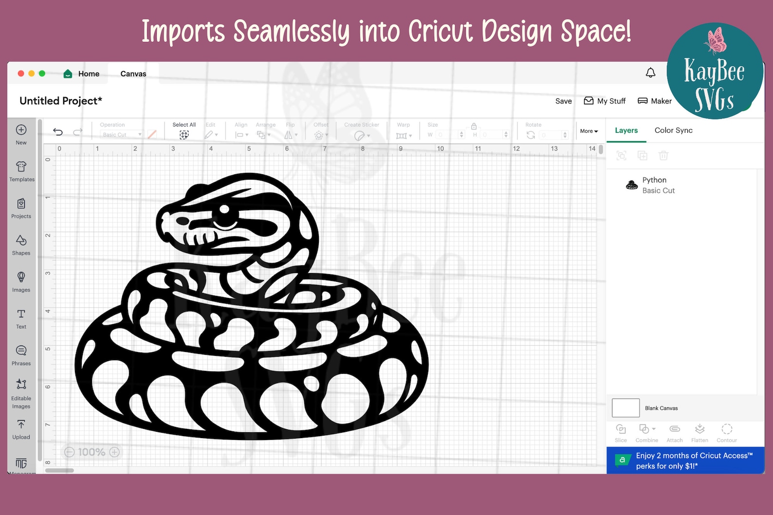 Python Snake SVG PNG Clipart Cut Files for Cricut, Silhouette, Laser ...