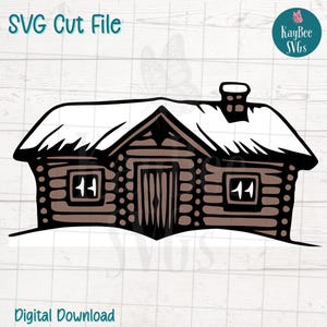 Cabaña de troncos nevada (archivos SVG y PNG) para Cricut, descarga digital de Silhouette, grabado láser, impresión por sublimación y uso comercial.