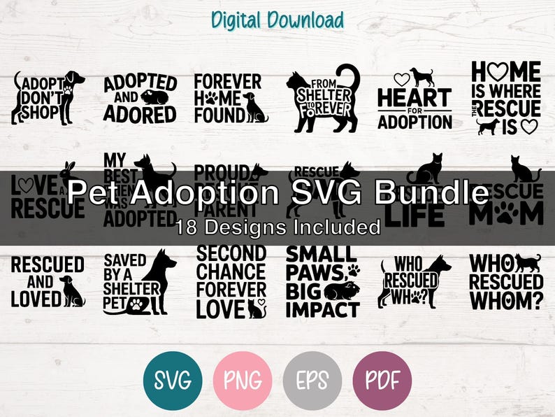 Pet Adoption SVG PNG Bundle Cut Files for Cricut, Silhouette, Laser ...