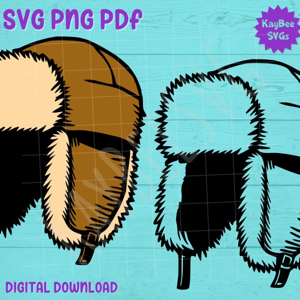 Fur-Lined Trapper Hat SVG PNG PDF Clipart Digital Cut File Download for Cricut Silhouette Sublimation Printable Art - Commercial Use