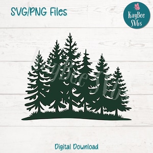 Silhouette PNG SVG forêt de pins – Clipart forêt à feuilles persistantes pour le camping, l'artisanat nature, les décalcomanies et les projets d'extérieur | Fichiers de découpe Cricut