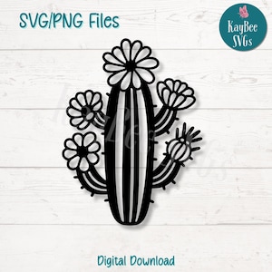 Archivos de corte SVG PNG de cactus en flor para Cricut, descarga digital de Silhouette, grabado láser, impresión por sublimación, imágenes prediseñadas de uso comercial