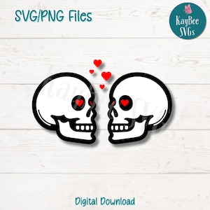 Têtes de mort amoureux SVG PNG coupe des fichiers pour Cricut, téléchargement numérique silhouette, gravure laser, impression en sublimation, usage Commercial des cliparts