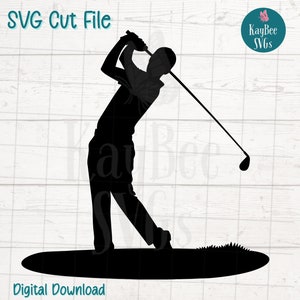Fichier de coupe PNG SVG de swing de golf pour Cricut, Silhouette, sublimation, gravure laser, clipart imprimable, silhouette sportive de golfeur