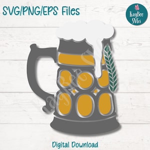 Bierpul SVG PNG-bestand knippen voor Cricut, silhouet, sublimatie, lasergravure, afdrukbare clipart, Cheers Beer Mug Art