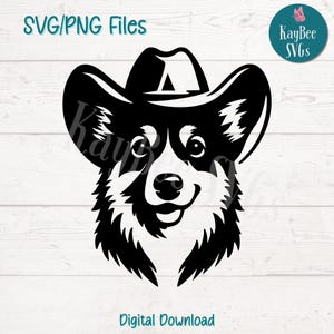 Corgis in Cowboyhut SVG PNG Schnittdateien für Cricut, Silhouette digitaler Download, Lasergravur, Sublimation druckbar, kommerzielle Nutzung