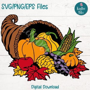 File di taglio SVG / PNG / EPS della cornucopia del Ringraziamento per Cricut, Silhouette, Download digitale, Clipart stampabile, Clip Art per uso commerciale