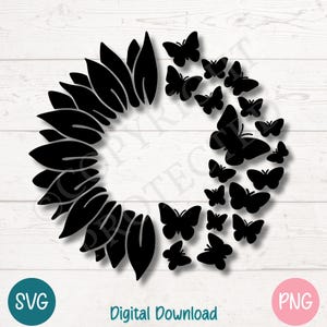 Tournesol et papillons PNG SVG coupé pour Cricut et Silhouette, téléchargement numérique, gravure laser, impression par sublimation