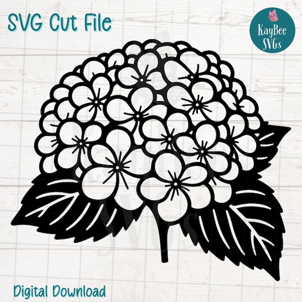 Hydrangea Flower SVG Cut File for Cricut, Silhouette, Digital Download, Printable Clipart, Commercial Use, Clip Art, Laser Stencil Outline