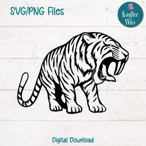 Fichiers PNG SVG tigre à dents de sabre pour Cricut, téléchargement numérique silhouette, gravure laser, impression en sublimation, usage Commercial des cliparts