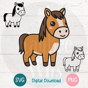 Clipart cheval PNG SVG, mignon poney de la ferme, cheval de dessin animé | Fichiers de découpe pour Cricut, Silhouette, sublimation, gravure laser, art imprimable