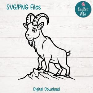 Mountain Goat SVG PNG Cut Files for Cricut, Silhouette Digital Download, Laser Engraving, Sublimation Printable, Commercial Use Clipart