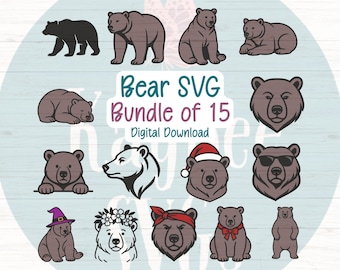 SVG-bundel met beren, 15 snijbestanden, clipart (digitaal)