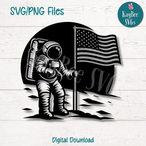 Apollo Astronaut auf Mond SVG PNG Schnittdateien für Cricut, Silhouette digitaler Download, Lasergravur, Sublimation druckbar, kommerzielle Nutzung