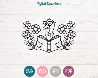 Reading Goose SVG PNG Clipart Cut Files for Cricut, Silhouette, Laser Engraving, Sublimation (Digital)