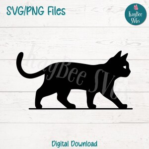 File SVG PNG con gatto nero che cammina, tagliati per Cricut, download digitale, incisione laser, sublimazione, clipart stampabile, clipart per uso commerciale