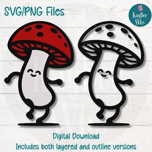 Champignon dansant SVG PNG lunatique forêt Clipart pour loisirs créatifs et nature | Fichier de coupe pour Cricut, Silhouette, gravure laser, sublimation