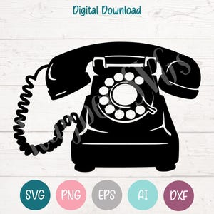 Antique Rotary Phone SVG PNG Cut File for Cricut, Silhouette Digital Download, Laser Engraving, Sublimation Printable, Commercial Use