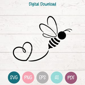 Bee Heart SVG: Clipart Cut Files for Cricut, Silhouette (Digital Download)