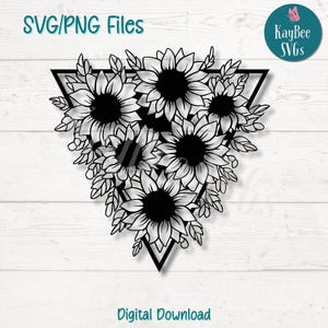 Sunflower Triangle SVG PNG Cut Files for Cricut & Silhouette - Digital Download for Laser Engraving, Sublimation, Commercial Use Clipart