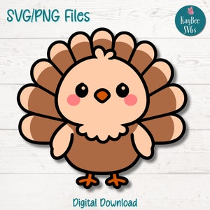 Lindo pavo SVG PNG Clipart de pájaro de otoño para Acción de Gracias y manualidades de otoño / Archivo de corte para Cricut, Silhouette, grabado láser, sublimación