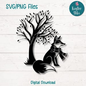 Renard avec écharpe SVG PNG confortable des bois des cliparts animaux pour l'hiver et la nature, gravure laser, fichier de coupe pour Cricut, Silhouette