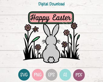 Happy Easter Bunny SVG, Cricut Silhouette Cut Files (Digital Download)