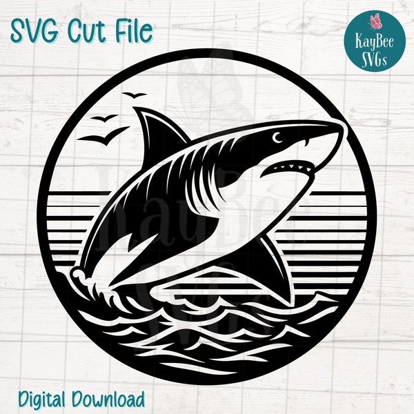 Great White Shark SVG Digital Cut File for Cricut, Silhouette, Engraving, Sublimation, Printable Art, T-Shirt, Mug Press - Commercial Use