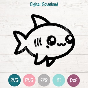 Cute Shark SVG PNG Cut Files for Cricut, Silhouette Digital Download, Laser Engraving, Sublimation Printable, Commercial Use Clipart