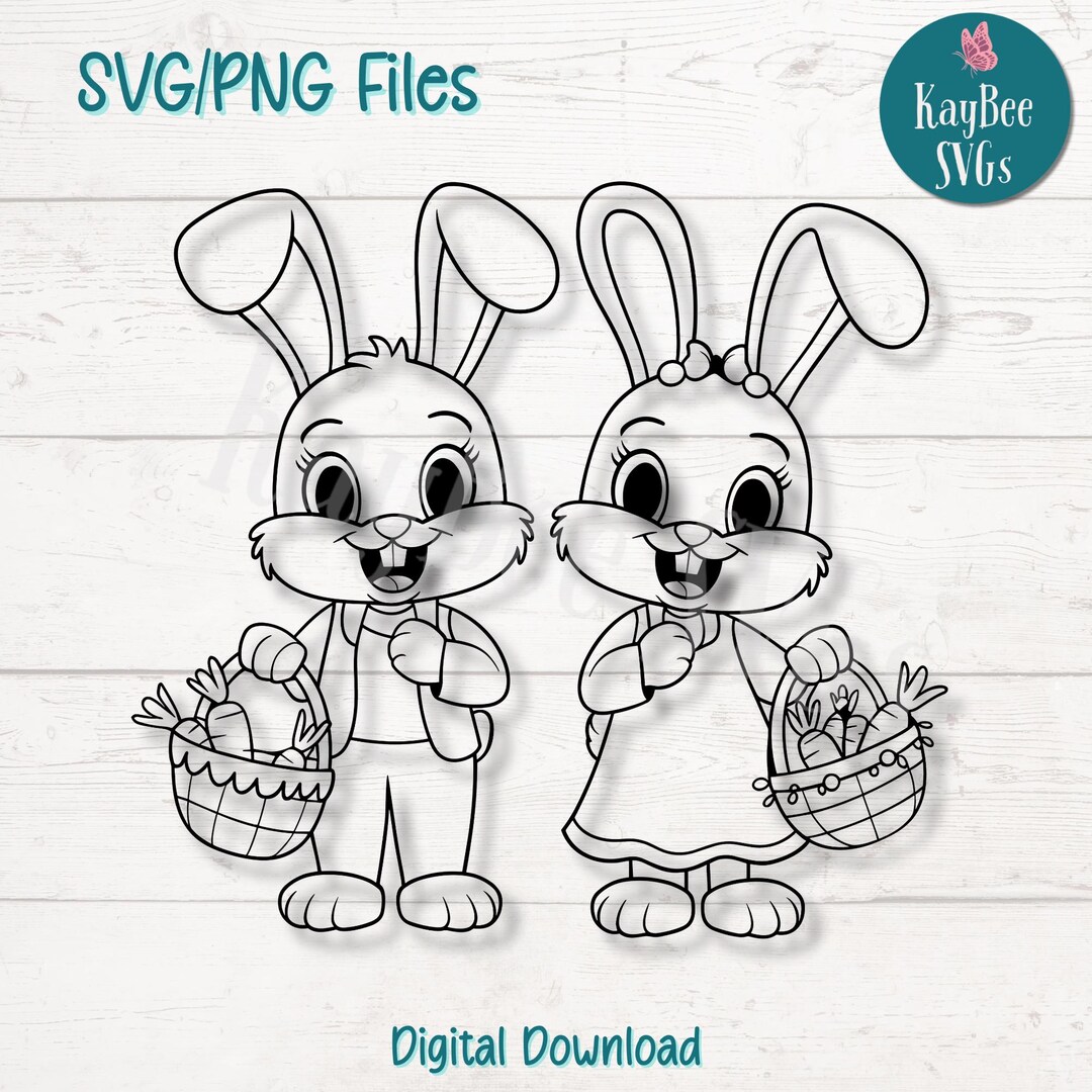 Easter Bunnies SVG PNG Clipart Cut Files for Cricut, Silhouette, Laser ...