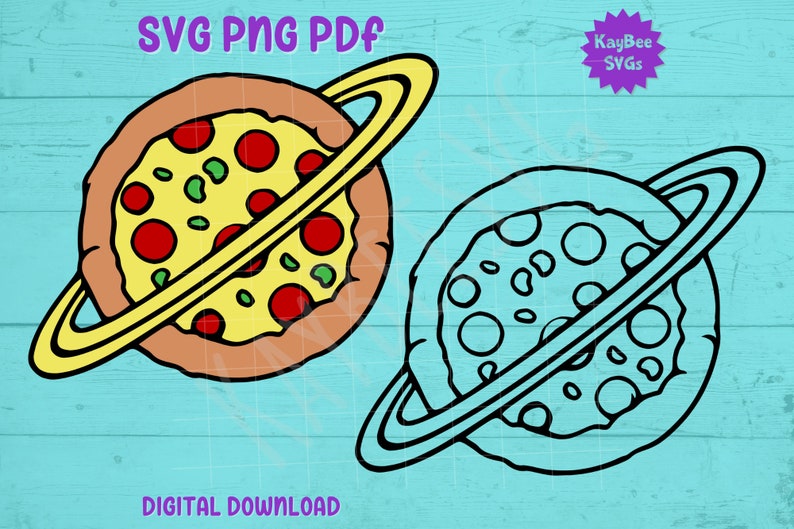 a drawing of a pizza and a planet