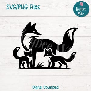 Famille renard SVG PNG Clipart animaux des bois pour Cricut, Silhouette, sublimation, gravure laser, fichier forêt imprimable