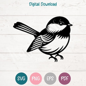 Chickadee Bird SVG PNG Clipart Cut Files for Cricut, Silhouette, Laser Engraving, Sublimation (Digital)