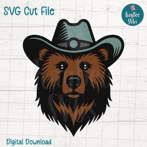 Cowboy Bär SVG Schnitt Datei für Cricut, Silhouette, digitaler Download, druckbare Clipart, kommerzielle Nutzung, Clip Art, Laser Schablone geschichtet