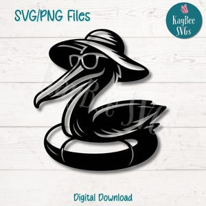 File di taglio SVG PNG di pellicano che nuota per Cricut, download digitale di Silhouette, incisione laser, stampa a sublimazione, clipart per uso commerciale