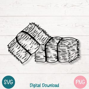 Balle di fieno in formato SVG PNG, file di taglio per Cricut con paglia di fattoria impilata, silhouette, sublimazione, clipart stampabile di raccolto rustico