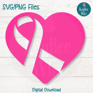 Coeur rose avec ruban Cancer fichiers coupés SVG/PNG pour Cricut, Silhouette, téléchargement numérique, clipart imprimable, clipart à usage commercial