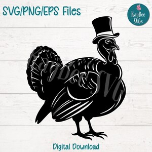 Dinde en haut de forme SVG PNG Clipart de Thanksgiving drôle pour l'automne et les vacances | Fichiers de découpe pour Cricut, Silhouette, gravure laser, impression