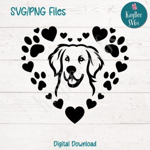 File di taglio SVG PNG a forma di cuore di Golden Retriever per Cricut, Silhouette digitale da scaricare, incisione laser, stampa a sublimazione, uso commerciale