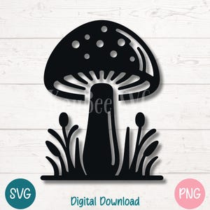 Champignon SVG, Clipart PNG de champignon vénéneux, silhouette de champignons des bois coupé fichier pour Cricut, sublimation, gravure laser, clipart imprimable