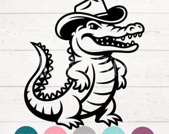 Cowboy Alligator SVG PNG Clipart Cut Files for Cricut, Silhouette, Laser Engraving, Sublimation (Digital)