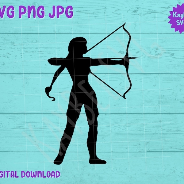 Female Archer SVG PNG JPG Clipart Digital Cut File Download for Cricut Silhouette Sublimation Printable Art - Commercial Use